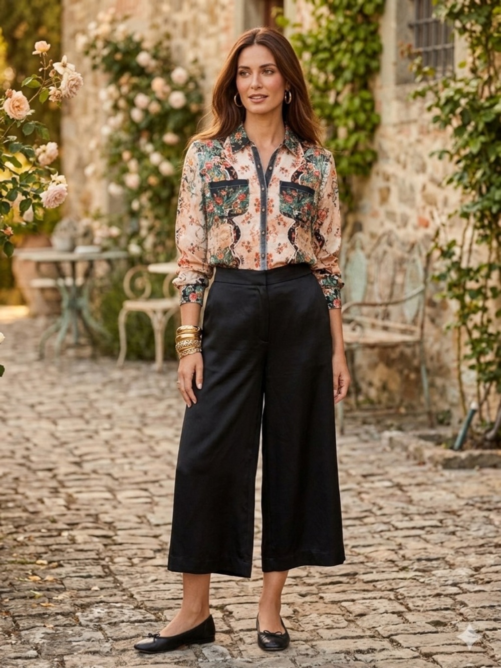 Aratta Silent Journey Floral Western Button Down Blouse w/Velvet Trim Large NWT